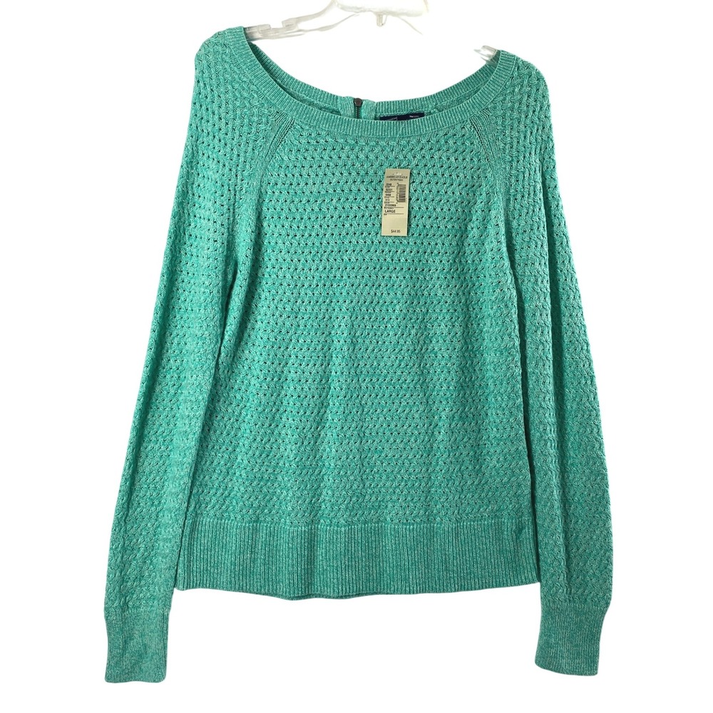 American Eagle Sweater Womens Large Textured‎ Knit Long Sleeve Blue Green NWT